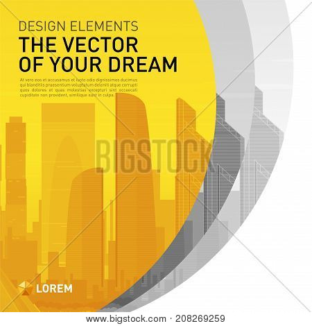 Design element for corporate graphic layout. Modern abstract geometry background template design whith colored cityscape vector illustration for investment, business, real estate, construction.