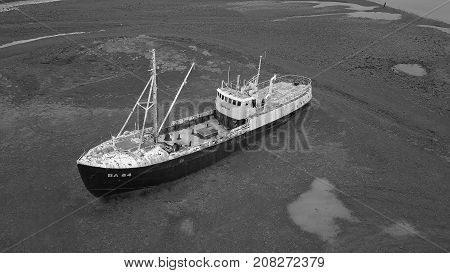 Gardar BA 64 ship wreck in Patrekfjordur, Westfjords, Iceland