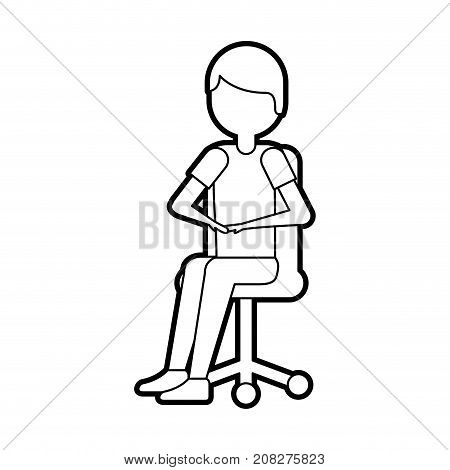 young man sitting in office chair thinking vector illustration