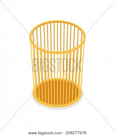 Plastic trash basket isometric 3D icon. Office furniture, empty trashcan odject vector illustration.