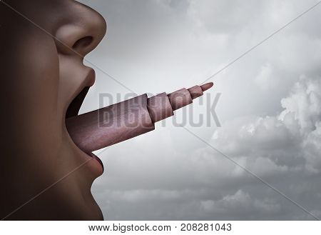 Reduced speech and restricted voice concept and freedom of speech symbol and repression of media reporting and suppression language with 3D illustration elements.
