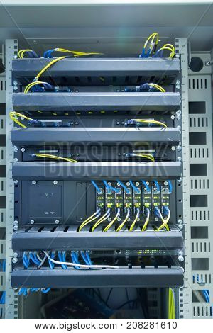 Network switch and ethernet cablesData Center Concept.