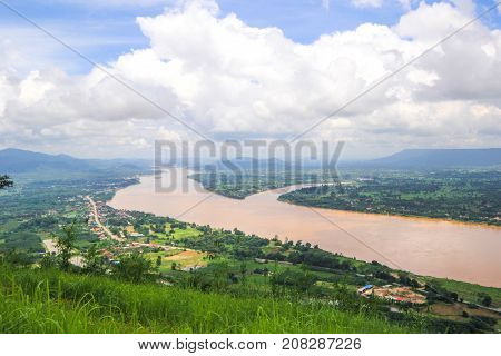 Beautiful of landscape View Mekong River at Wat Pha Tak Suea in Nongkhai, Thailand