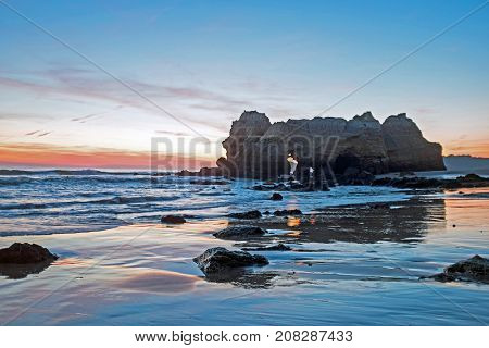 Natural rocks at Praia da Rocha Portimao in the Algarve Portugal at sunset