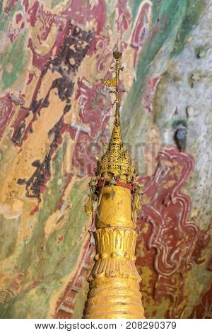 Buddhist pagodas in Yathaypyan Cave near Hpa-An in Myanmar (Burma)