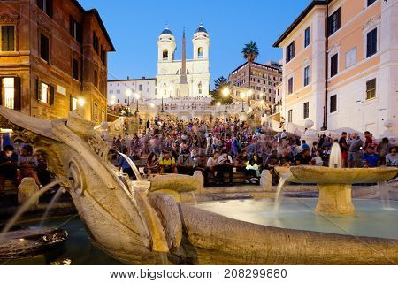ROME.ITALY - JULY 17, 2017 : Piazza di Spagna and the Spanish Steps in the historic center of Rome at sunset