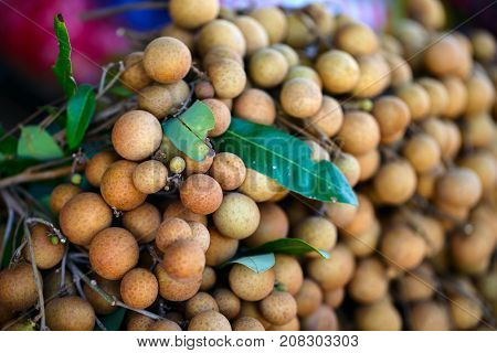 Assortment of fresh fruits on market stall