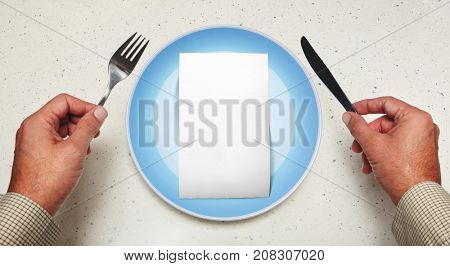 empty white blank for copy space on plate of consumer