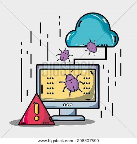 computer with virus in the system information vector illustration