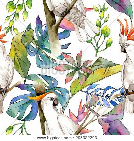 Tropical Hawaii leaves pattern in a watercolor style. Aquarelle wild flower for background, texture, wrapper pattern, frame or border.