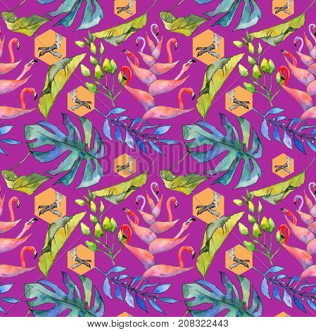 Tropical Hawaii leaves pattern in a watercolor style. Aquarelle wild flower for background, texture, wrapper pattern, frame or border.