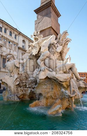 The Fontana dei Quattro Fiumi at Piazza Navona in central Rome