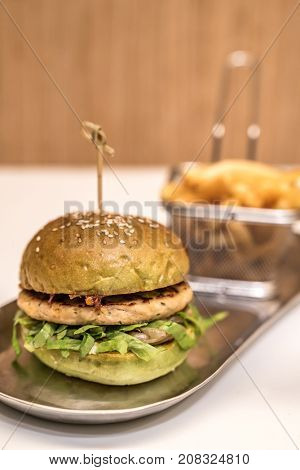 Hamberger with fries fast food