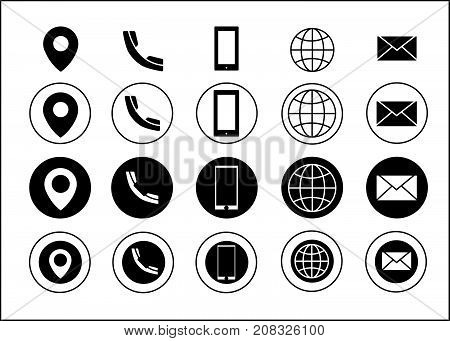 Vector Business Card Contact Information Icons Black