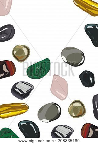Banner with jewelry stones in cartoon style. For print, shop and creative design. Vector illustration. Isolated on white