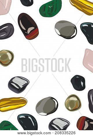 Banner with jewelry stones in cartoon style. For print, shop and creative design. Vector illustration. Isolated on white