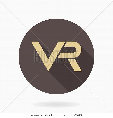 Fine vector icon with golden VR logo in circle. Flat design with long shadow. Virtual reality logo