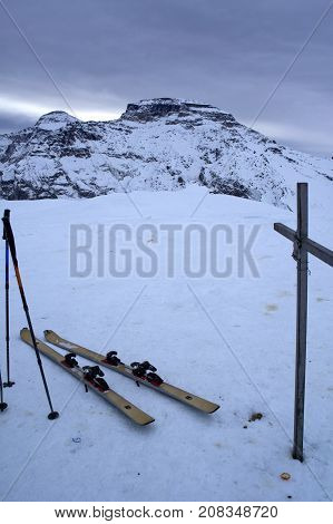 cross on cazzola peak in alpe devero