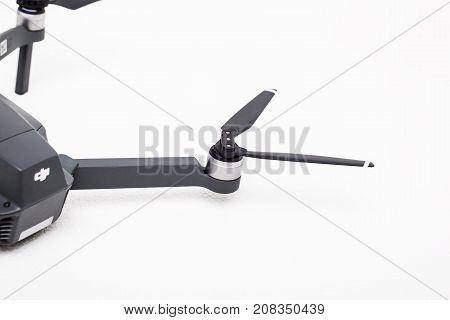 DJI Mavic Pro drone: ISRAEL, OCTOBER 2, 2017. Closeup, on white background. One of the most portable drones in the market
