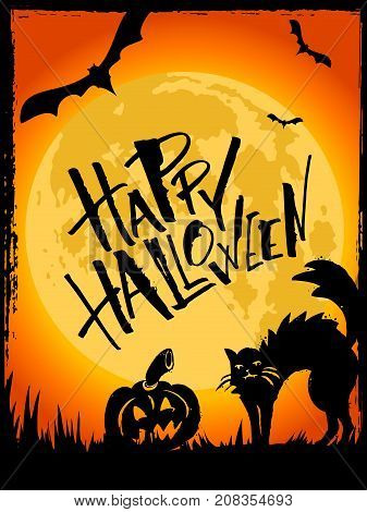 Happy Halloween card. Handwritten modern calligraphy, vector illustration. Template for banners, posters, merchandising, cards or photo overlays.