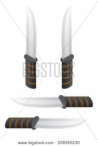 Isometric knife. Vector table or hunting knife illustration