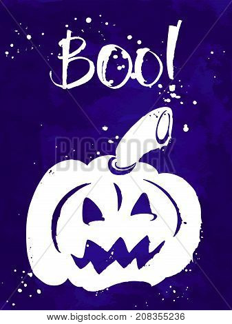 Boo Halloween card. Handwritten modern calligraphy, vector illustration. Template for banners, posters, merchandising, cards or photo overlays.