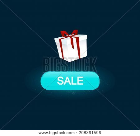 Flat cartoon icon whit gift. Sales button. Vector illustration.