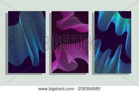Set of 3 minimalistic vector covers design. Halftone gradients. For posters and more. Cyan and magenta