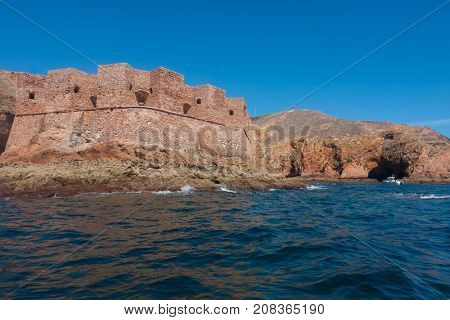 Fort of Sao Joao Baptista in Berlenga island, Portugal, view from the sea.