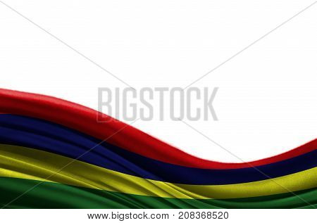 Grunge colorful flag Mauritius with copyspace for your text or images,isolated on white background. Close up, fluttering downwind.