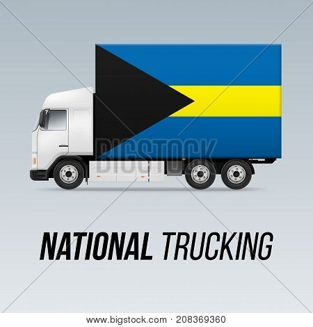 Symbol of National Delivery Truck with Flag of the Bahamas. National Trucking Icon and Bahamian flag