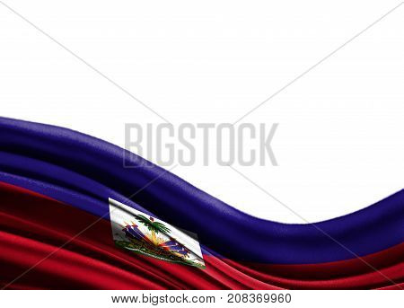 Grunge colorful flag Haiti with copyspace for your text or images,isolated on white background. Close up, fluttering downwind.