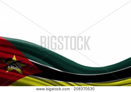Grunge colorful flag Mozambique with copyspace for your text or images,isolated on white background. Close up, fluttering downwind.