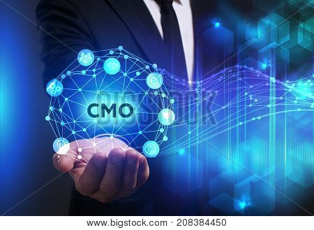 Business, Technology, Internet And Network Concept. Young Businessman Working On A Virtual Screen Of