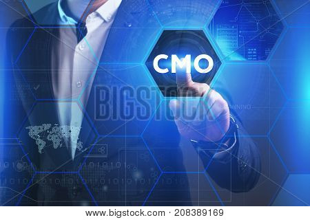 Business, Technology, Internet And Network Concept. Young Businessman Working On A Virtual Screen Of