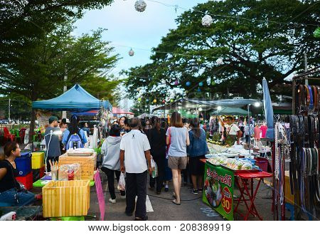 Roiet Thailand - Oct 6 2017 : People shopping at Saket Nakorn walking street in Roi-Et city Thailand