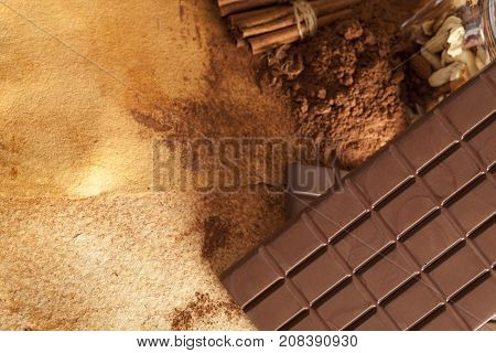 Chocolate Bars, Cinnamon Sticks, Cocoa And Nuts
