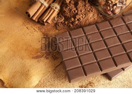 Chocolate Bars, Cinnamon Sticks, Cocoa And Nuts