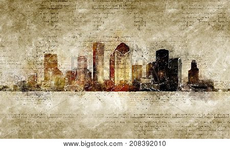 skyline of houston in modern and abstract vintage look artprint