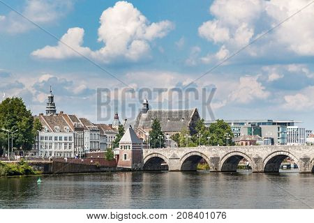 Beautiful view of Maastricht. Historical old bridge