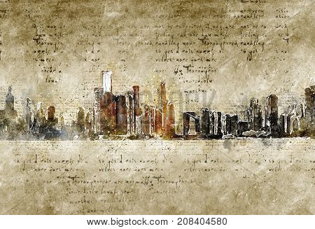 skyline of chicago in modern and abstract vintage look artprint