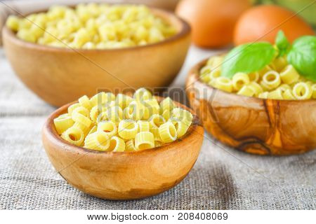 Ditalini Macaroni. Pasta Rings. Tubettini And Thimbles. Anellini.