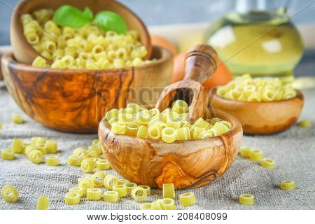 Ditalini Macaroni. Pasta Rings. Tubettini And Thimbles. Anellini.