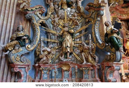 BELEC, CROATIA - JULY 09: Altar of Saint Joseph in the Baroque Church of Our Lady of the Snow in Belec, Croatia on July 09, 2016.