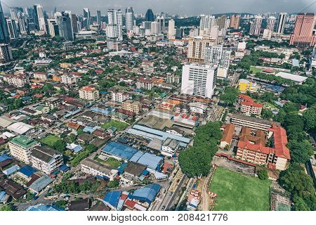 Aerial Photo Rooftop of houses. A small town near Kuala Lumpur Malaysia