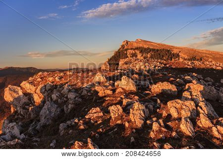 sunset in the Buila Vanturarita Mountains Romania