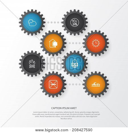 Eco-Friendly Icons Set. Collection Of Fire Banned, Cigarette, Sun Clock And Other Elements