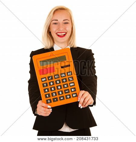 Attractive Accountant - Beautiful Blonde Business Woman Hlding A Calculator Isolated Over White