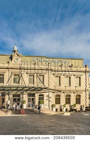 MONTEVIDEO, URUGUAY, FEBRUARY - 2016 - Exterior facade of Punta Carretas shopping mall at Montevideo city Uruguay
