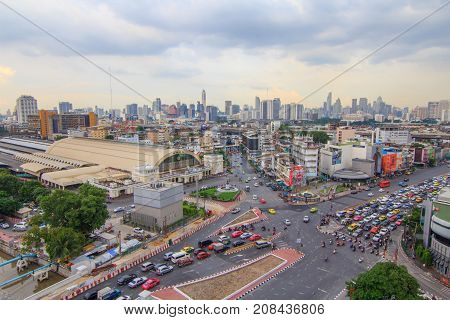 Bangkok , Thailand - 9  October, 2017: Top view of Hua Lamphong Station public landmark of train station